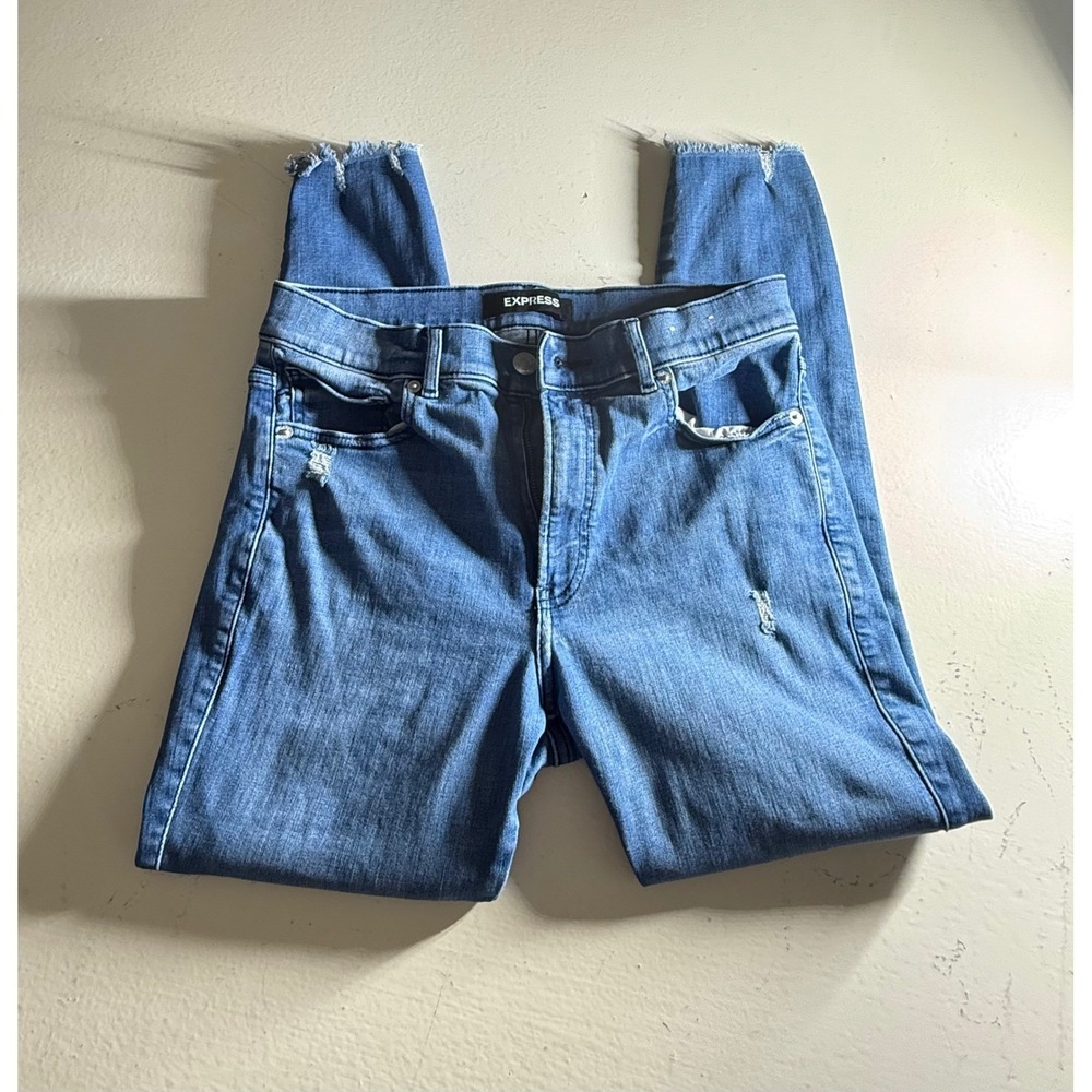 EXPRESS Jeans Womens High Waisted Skinny Distressed Blue Denim Size 12R